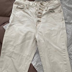 Free people cream capris with brown stitching